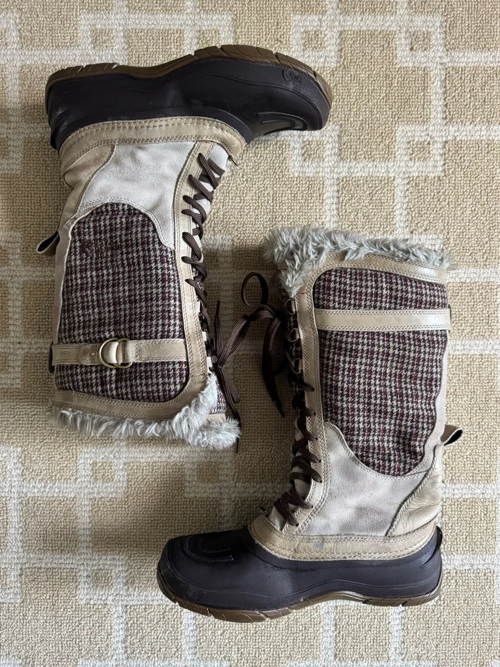 The North Face Shellista Lace Luxe Houndstooth Snow Boots Khaki Size 9